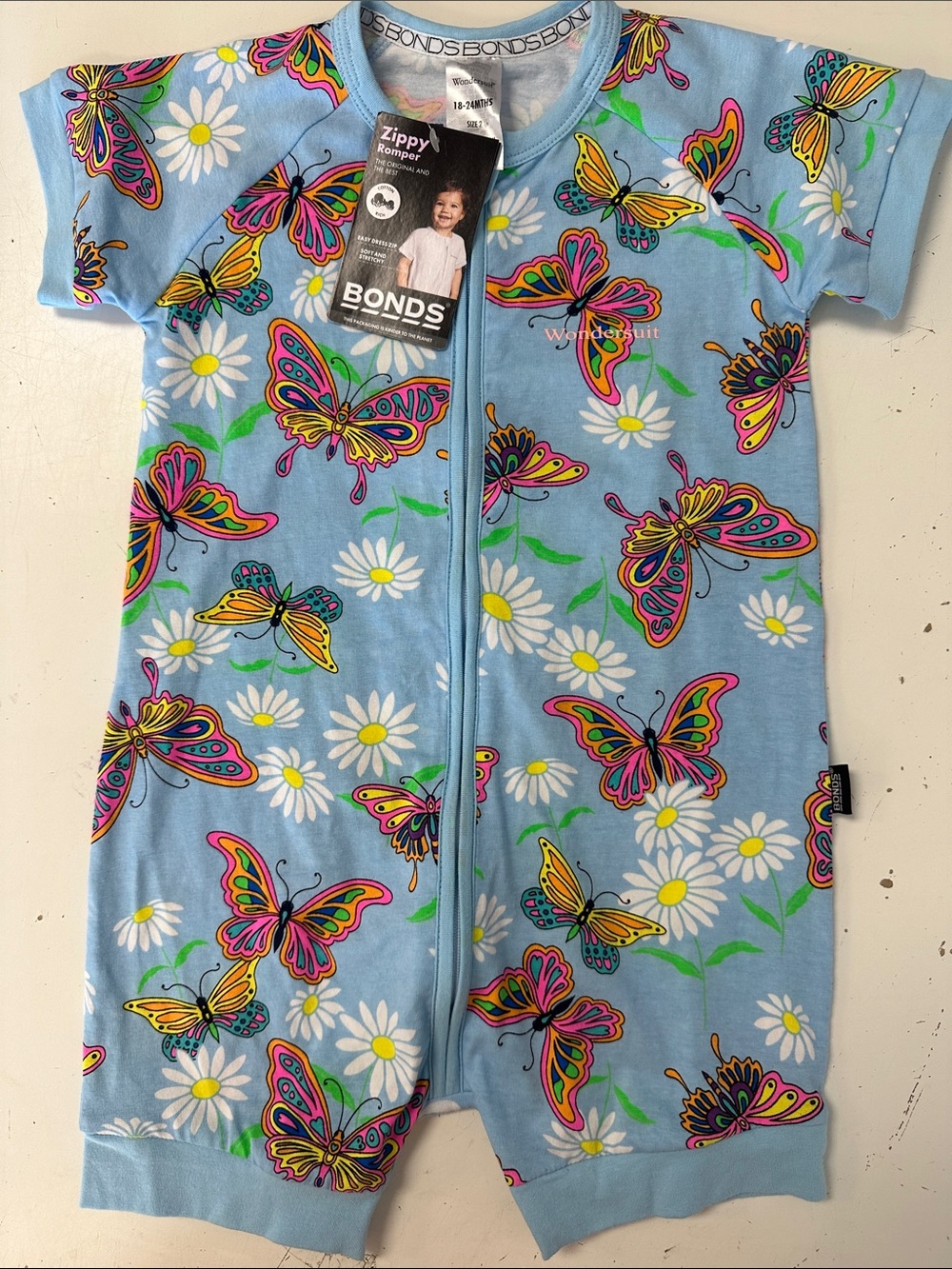 Bonds AUS Cotton Zippy Romper Shorts Wondersuit 18-24m Flutter On By Blue NEW